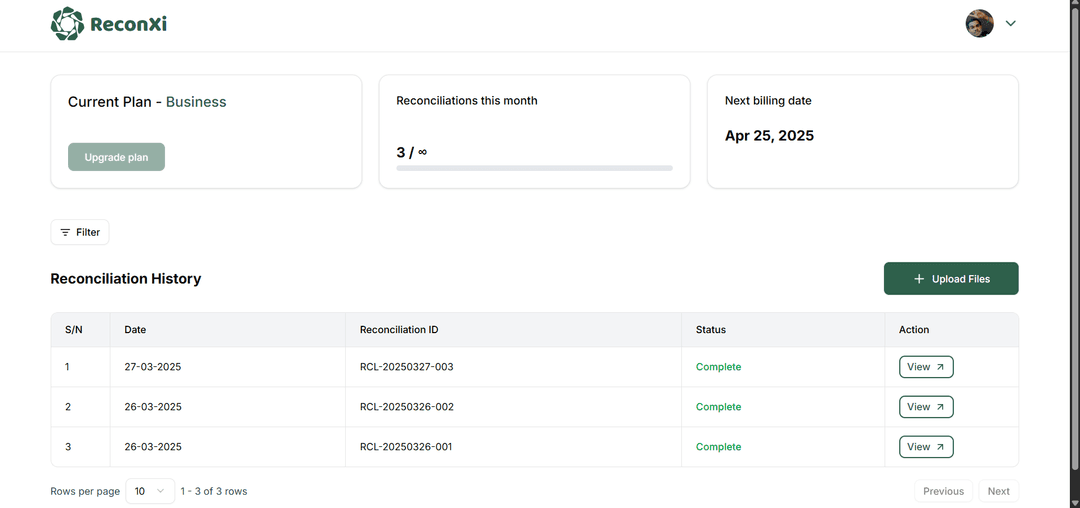 ReconXi transaction overview